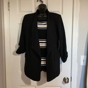 NWT Harvé Benard Long Open Front Lapel Black Blazer Sz L